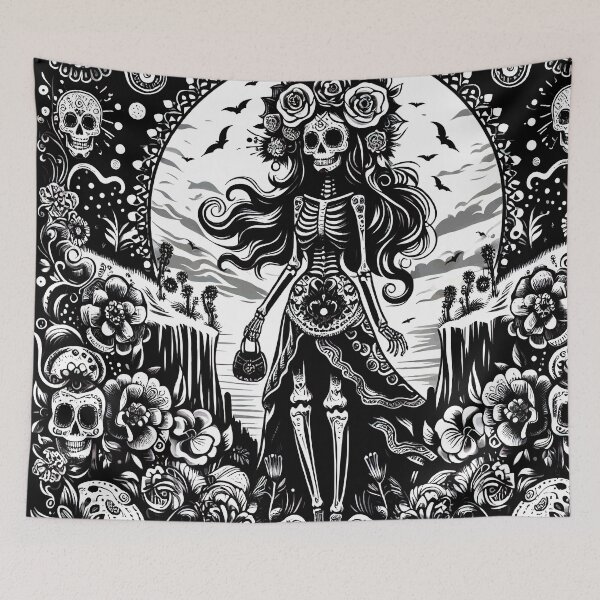 Item preview, Sophisticated Catrina Art Print – Mexican Day of the Dead in Black & White designed and sold by  Ojo de Lilith.