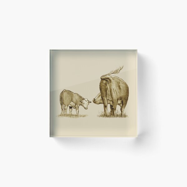 Item preview, Beef COW and CALF, Sepia Drawing, Cattle, Farm Animal designed and sold by JoyfulWhimsy.