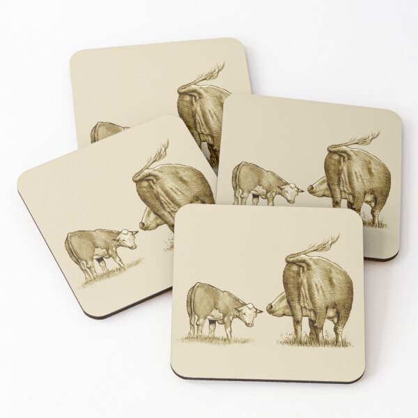 Item preview, Beef COW and CALF, Sepia Drawing, Cattle, Farm Animal designed and sold by JoyfulWhimsy.