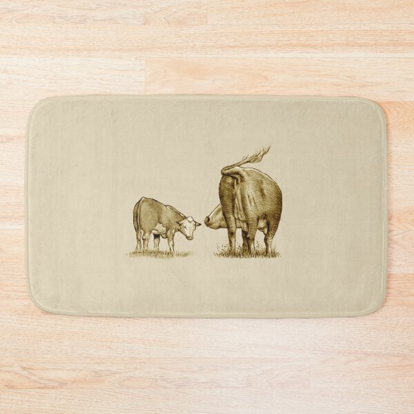 Artikelvorschau, Rindkuh und Kalb, Sepia-Zeichnung, Rinder, Nutztiere entworfen und verkauft von JoyfulWhimsy.