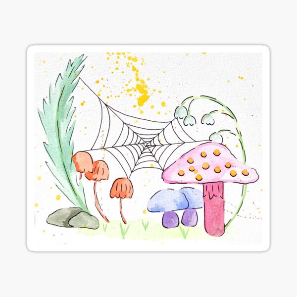 Item preview, Mushroom and spiderweb watercolour illustration designed and sold by Bugbotherer30.