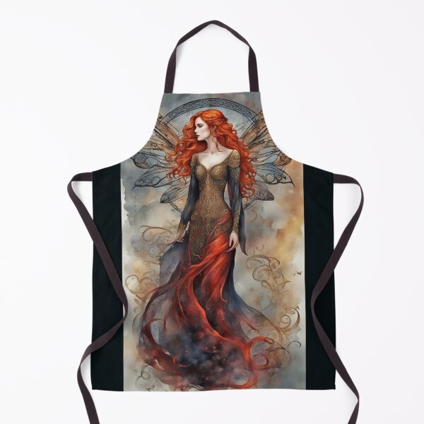 Artikelvorschau, Keltische Fee Nr. 007/ Rote Haare Gothic Fee mit Rauchflügeln und goldenem Kleid Illustration entworfen und verkauft von FaerieFusion.