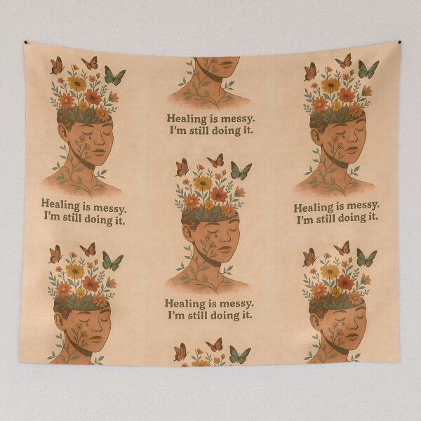 Item preview, Healing Is Messy – Vintage Botanical Mental Health Collage designed and sold by Quiet Power Co..
