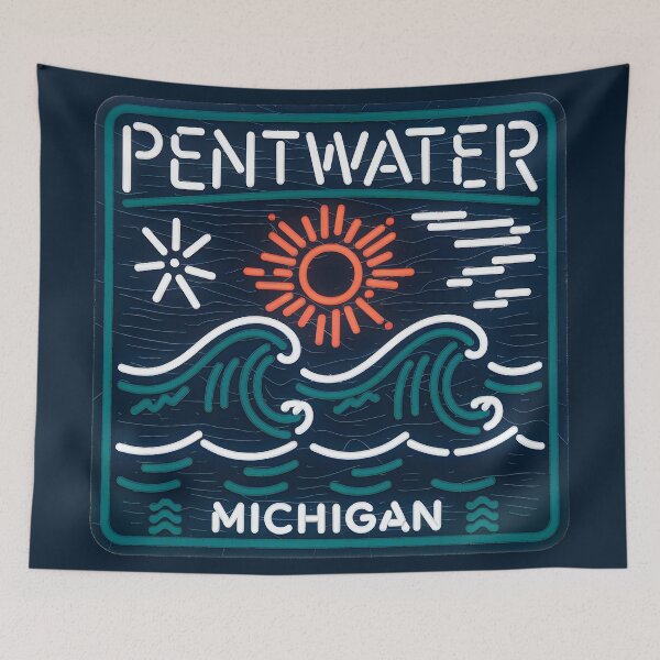 Item preview, Pentwater Michigan Neon Light Sign designed and sold by TheOldMittenIllustrated.