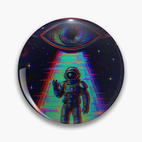 Item preview,  Cosmic Contact Psychedelic Astronaut and UFO Eye Art Print designed and sold by Gemma-Ortwerth.