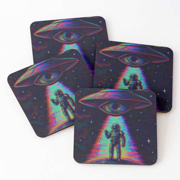 Item preview,  Cosmic Contact Psychedelic Astronaut and UFO Eye Art Print designed and sold by Gemma-Ortwerth.