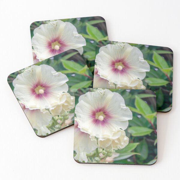 Item preview, Hollyhock flowers on blurred background designed and sold by Kevin Hellon.