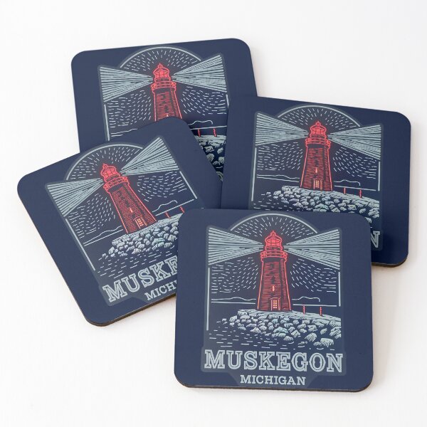 Item preview, Muskegon Michigan Vintage Neon Sign Lighthouse designed and sold by TheOldMittenIllustrated.