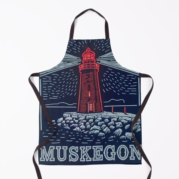 Item preview, Muskegon Michigan Vintage Neon Sign Lighthouse designed and sold by TheOldMittenIllustrated.