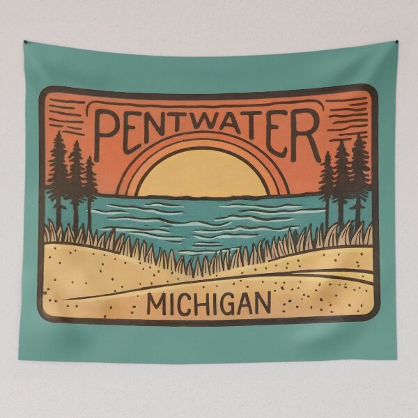 Item preview, Pentwater Michigan Retro Line Art designed and sold by TheOldMittenIllustrated.