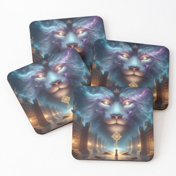 Item preview, Mystical Library With Celestial Lion And Golden Key designed and sold by The Cosmic Nexus.