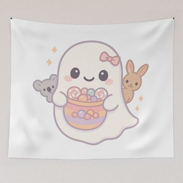 Item preview, Cute Ghost with Candy, Koala and Bunny – Kawaii Pastel Halloween Design designed and sold by POPDOTSHOP.