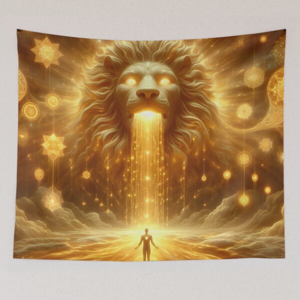Item preview, A Celestial Lion Pours Golden Light Onto Figure designed and sold by The Cosmic Nexus.