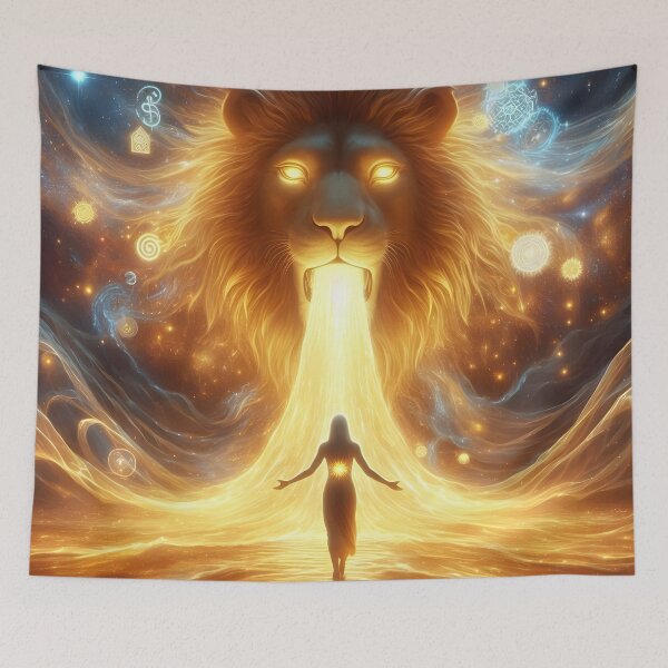 Item preview, Celestial Lion Breathes Golden Light Upon A Woman designed and sold by The Cosmic Nexus.