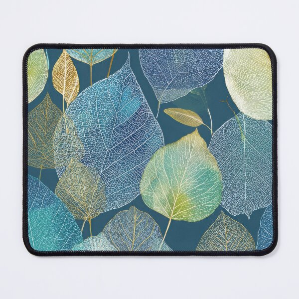 Item preview, Leaf Skeleton Pattern Intricate Veins in Blue, Aqua, and Gold on Deep Blue Background designed and sold by dawnleblanc55.
