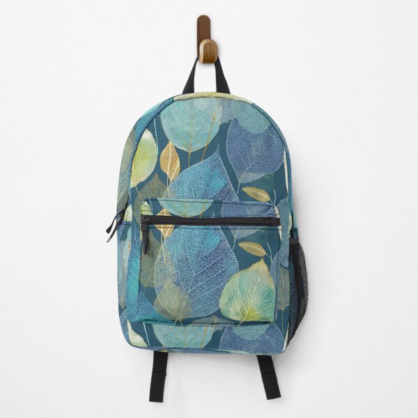Item preview, Leaf Skeleton Pattern Intricate Veins in Blue, Aqua, and Gold on Deep Blue Background designed and sold by dawnleblanc55.