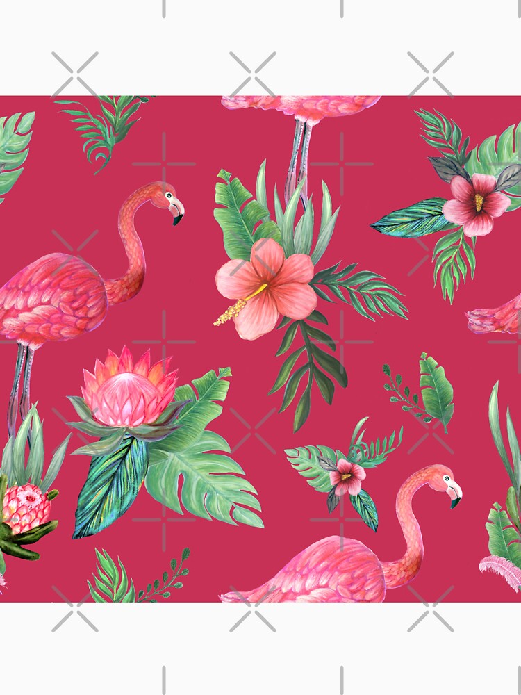Flamingo Watercolor painting with Protea, Hibiscus and Palms by MagentaRose