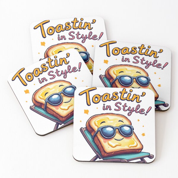 Artikelvorschau, Cartoon-Toast mit Sonnenbrille auf einem Strandkorb mit den Worten „Toastin‘ in Style“ entworfen und verkauft von cafegrafis.