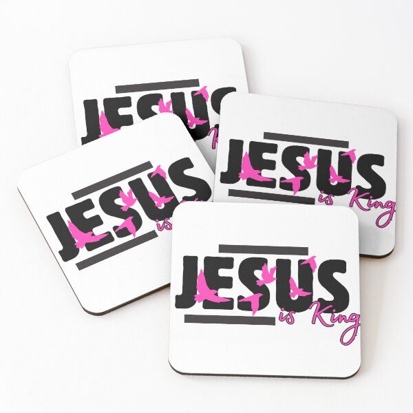Item preview, Pink birds "Jesus is King" - in white designed and sold by Holy Coast Threads (Formerly ChristianFlower).