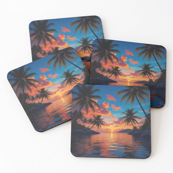 Item preview, Tropical Paradise Sunset with Reflective Ocean and Palm Trees designed and sold by Uniquely Yours.