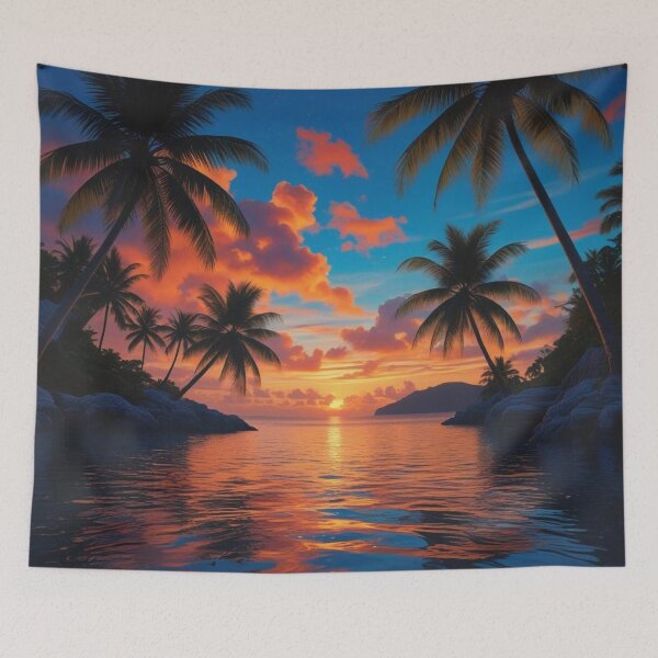Item preview, Tropical Paradise Sunset with Reflective Ocean and Palm Trees designed and sold by Uniquely Yours.