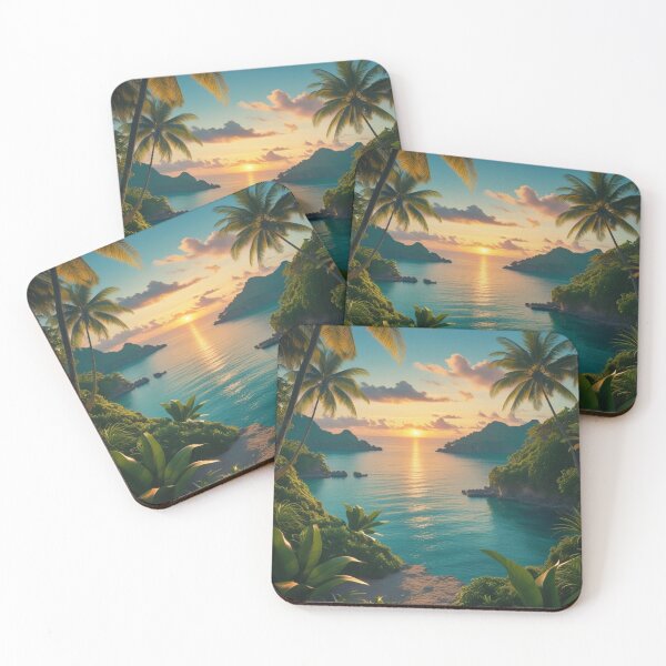 Item preview, Tropical Cove Sunset with Lush Jungle and Serene Ocean View designed and sold by Uniquely Yours.
