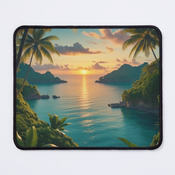 Item preview, Tropical Cove Sunset with Lush Jungle and Serene Ocean View designed and sold by Uniquely Yours.