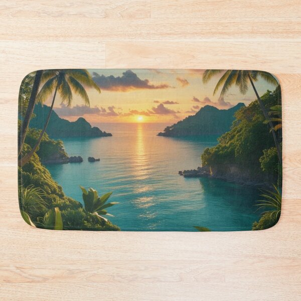 Item preview, Tropical Cove Sunset with Lush Jungle and Serene Ocean View designed and sold by Uniquely Yours.