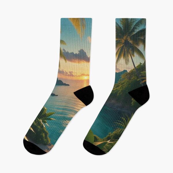 Item preview, Tropical Cove Sunset with Lush Jungle and Serene Ocean View designed and sold by Uniquely Yours.