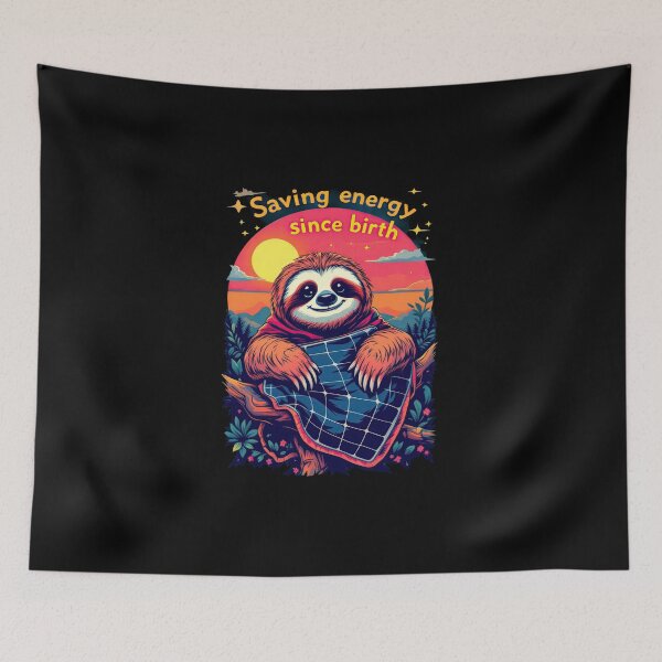 Item preview, A close up of a sloth holding a solar panel with the sun in the background designed and sold by cafegrafis.