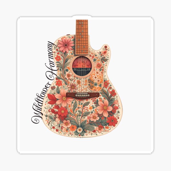 Vista previa del artículo con la obra «Guitarra acústica floral "Wildflower Harmony" Amante de la música», diseñado y vendido por Friends Custom Creations.