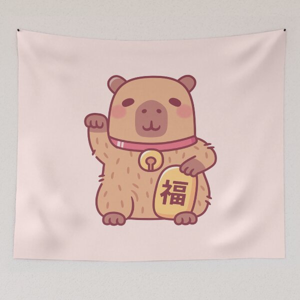 Item preview, Cute Good Luck Waving Capybara designed and sold by rustydoodle.
