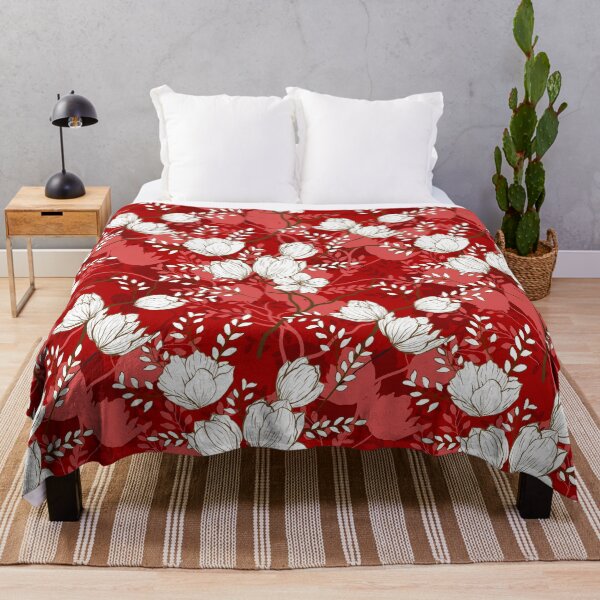 Item preview, White Flowers and Branches on a Red Background designed and sold by teaw-teaw.