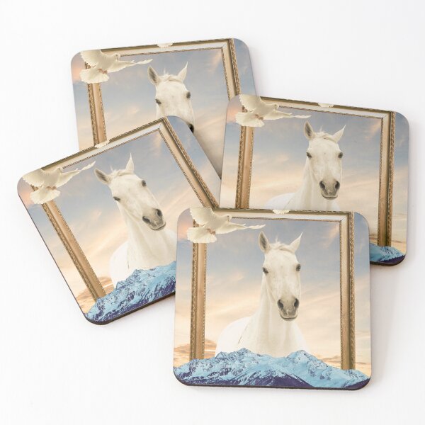 Item preview, White Horse with Flying Doves Over Snowy Mountains designed and sold by berwies-artwork.