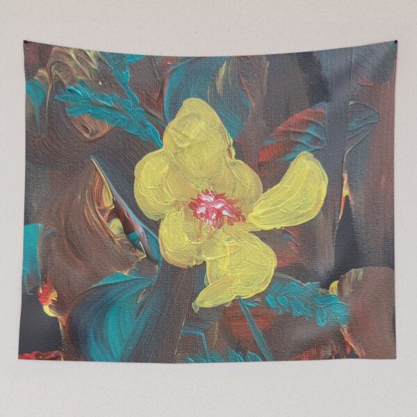 Aperçu de l'œuvre Fleur sauvage jaune sur fond abstrait créée et vendue par Jmb67.