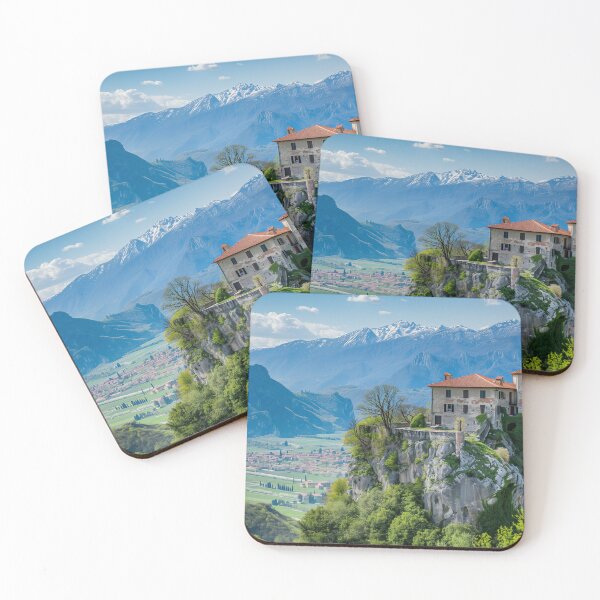 Item preview, Clifftop Castle in the Italian Alps – Dramatic Landscape Art Print designed and sold by ArgentoArt.