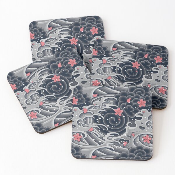Item preview, Sakura and Storm Waves  Japanese Tattoo Style Art designed and sold by Snapnfit.