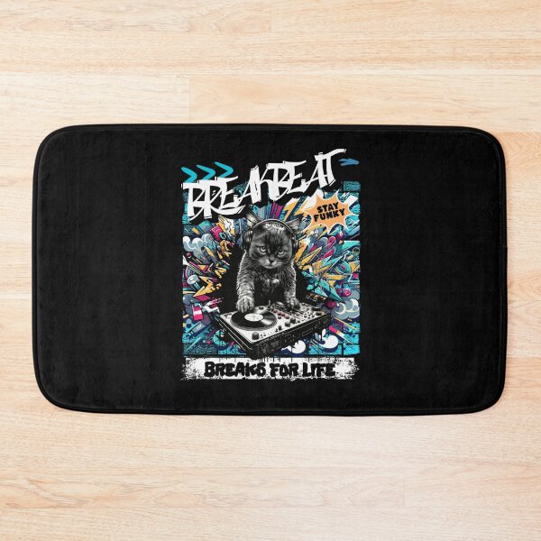 Item preview, BREAKBEAT  - Graffiti Cat Dj (white/blue/orange) designed and sold by Discothreadz.