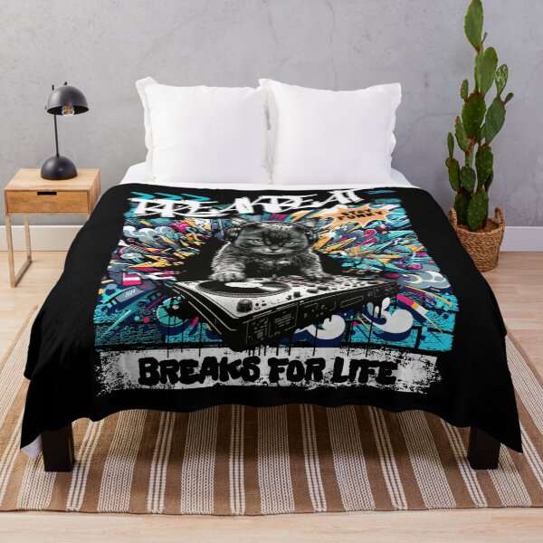 Item preview, BREAKBEAT  - Graffiti Cat Dj (white/blue/orange) designed and sold by Discothreadz.