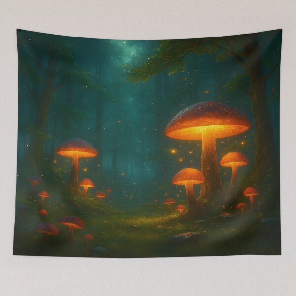 Item preview, Glowshroom Forest | Bioluminescent Fantasy Mushroom Art designed and sold by fairmaiden7.