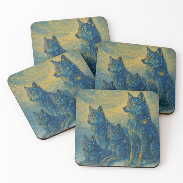 Item preview, Pack of wolves under a cosmic, snow-filled sky designed and sold by optimusprime39.