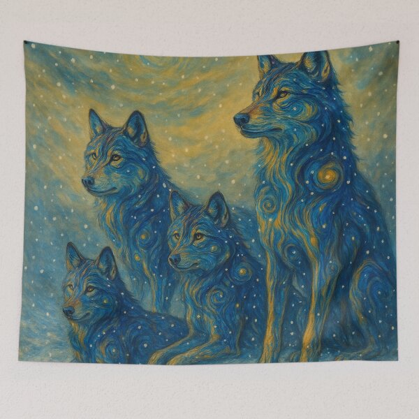 Item preview, Pack of wolves under a cosmic, snow-filled sky designed and sold by optimusprime39.