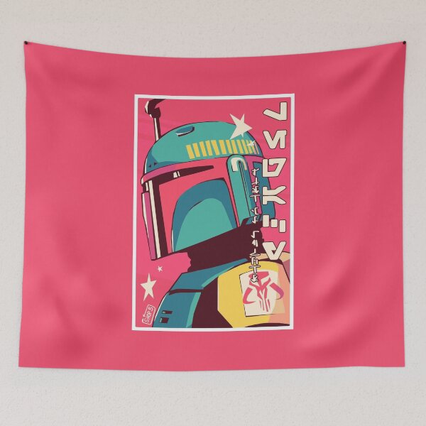 Aperçu de l'œuvre The Mandalorian Cute – Fan Art esthétique bleu rose jaune créée et vendue par FanDrop Co..