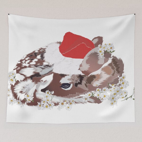 Item preview, Christmas Theme Collection Cute Christmas Deer with Santa Hat – Cozy Winter Animal Art designed and sold by Miza Drops.