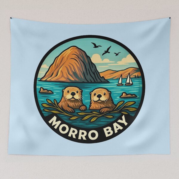 Item preview, Morro Bay, California - Sea Otters and Morro Rock designed and sold by Myra365Art.