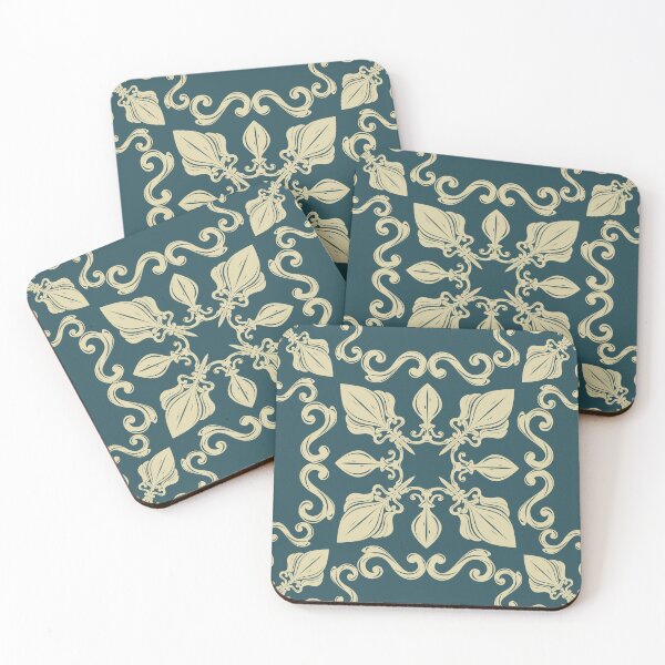 Item preview, Ivory & Teal Baroque Scroll Ornament – Elegant Vintage Luxury Design designed and sold by Chercheryellow.