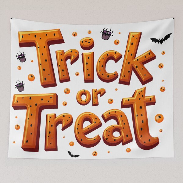 Item preview, Trick or Treat Halloween Lettering with Dotted Orange Text, Bats, and Candy Pails designed and sold by Mimoshi ⭐⭐⭐⭐⭐.