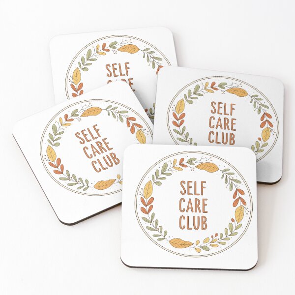 Item preview, Self Care Club – Cozy Badge-Style Sticker with Leaves and Hand-Drawn Design designed and sold by 001Haiba.