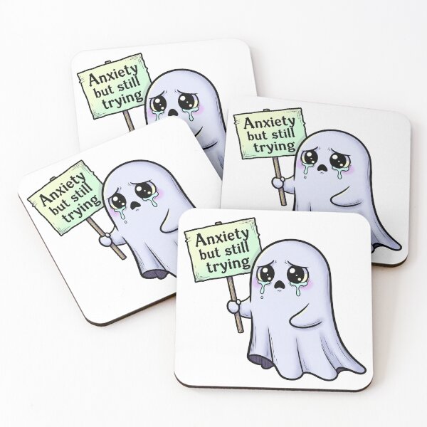 Item preview, Anxiety but Still Trying – Cute Ghost Sticker in Pastel Gothic Style designed and sold by 001Haiba.