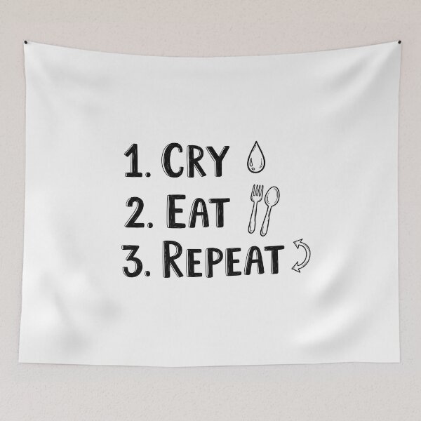 Item preview, Cry, Eat, Repeat – Funny To-Do List Sticker in Handwritten Doodle Style designed and sold by 001Haiba.